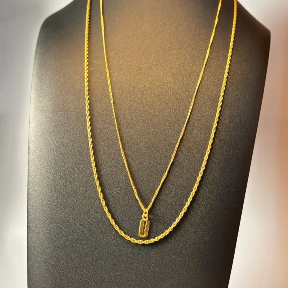 Gold Rope Chain Razor Blade Pendant Necklace Set Goth Y2K Streetwear Edgy Boho